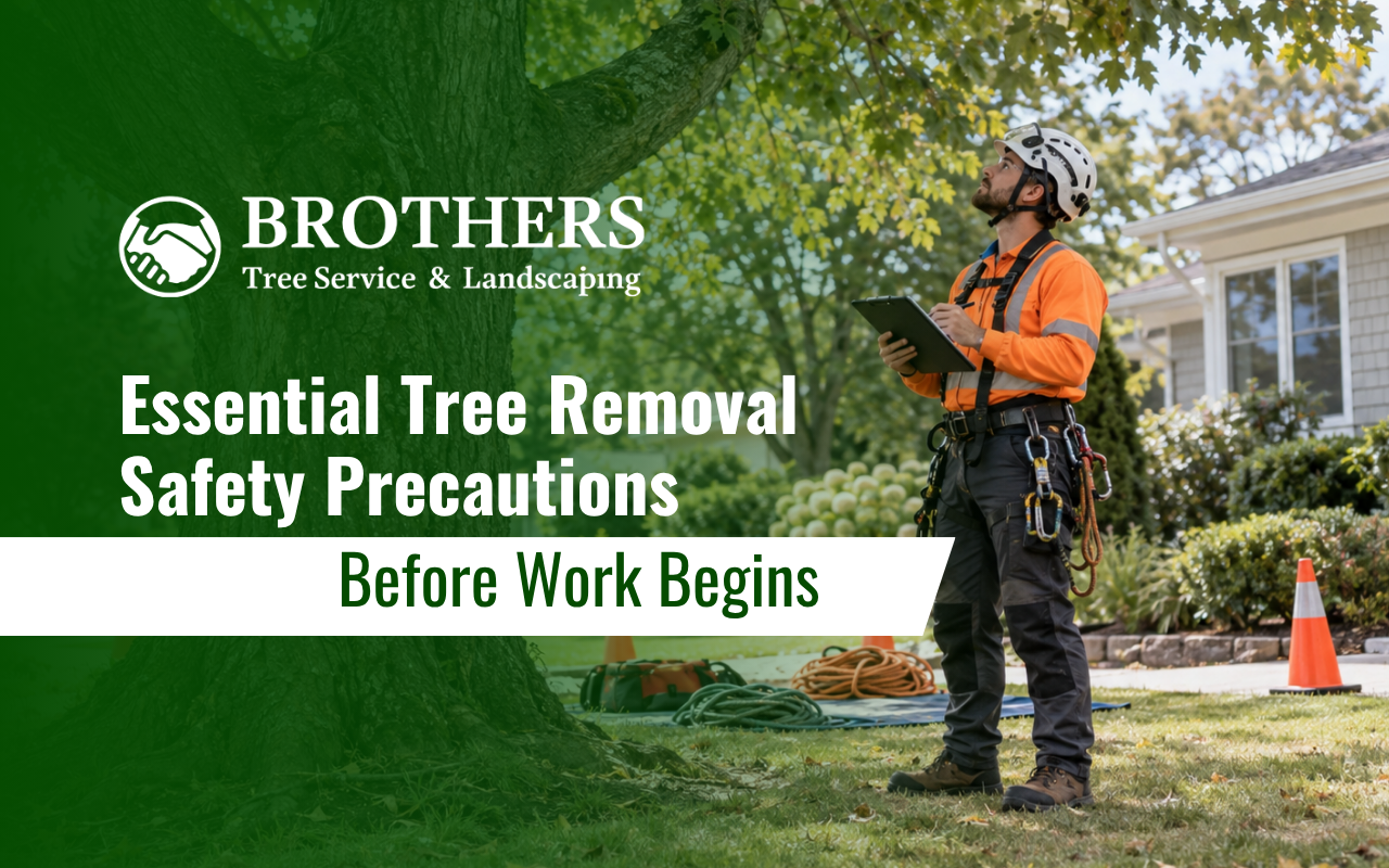 Professional performing a tree removal safety assessment before work begins