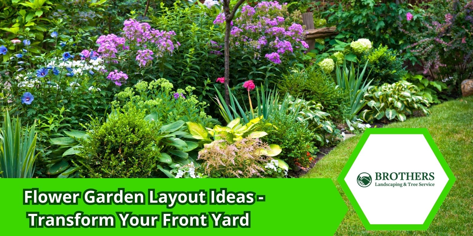 Curved flower bed layout in a landscaped front yard