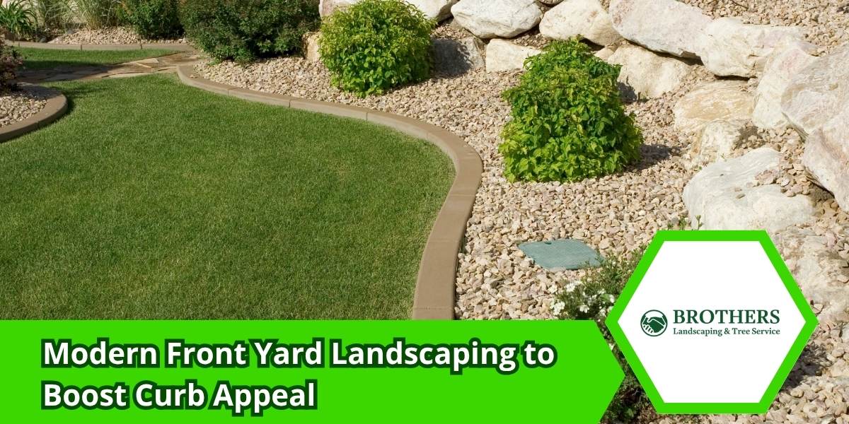 Modern front yard layout with pavers and native plants