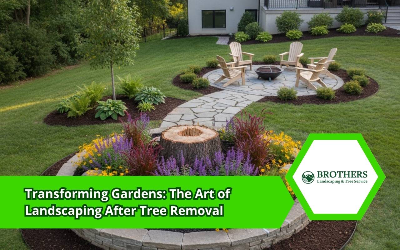 Landscaping after tree removal with garden redesign