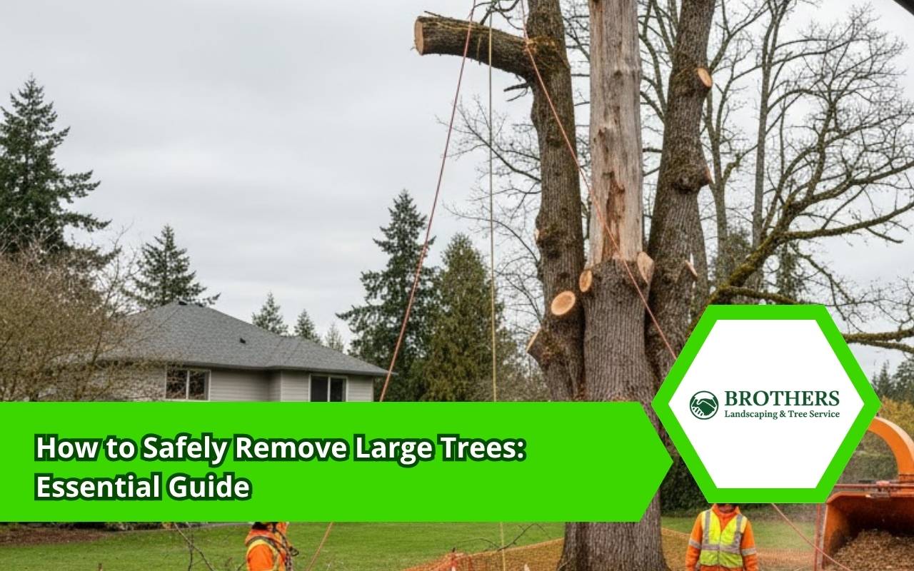 Safe process of removing large trees with protective gear