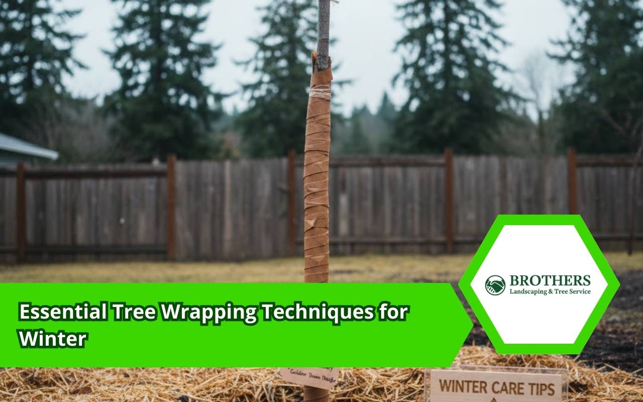 Materials used for tree wrapping techniques for winter on garden trees.