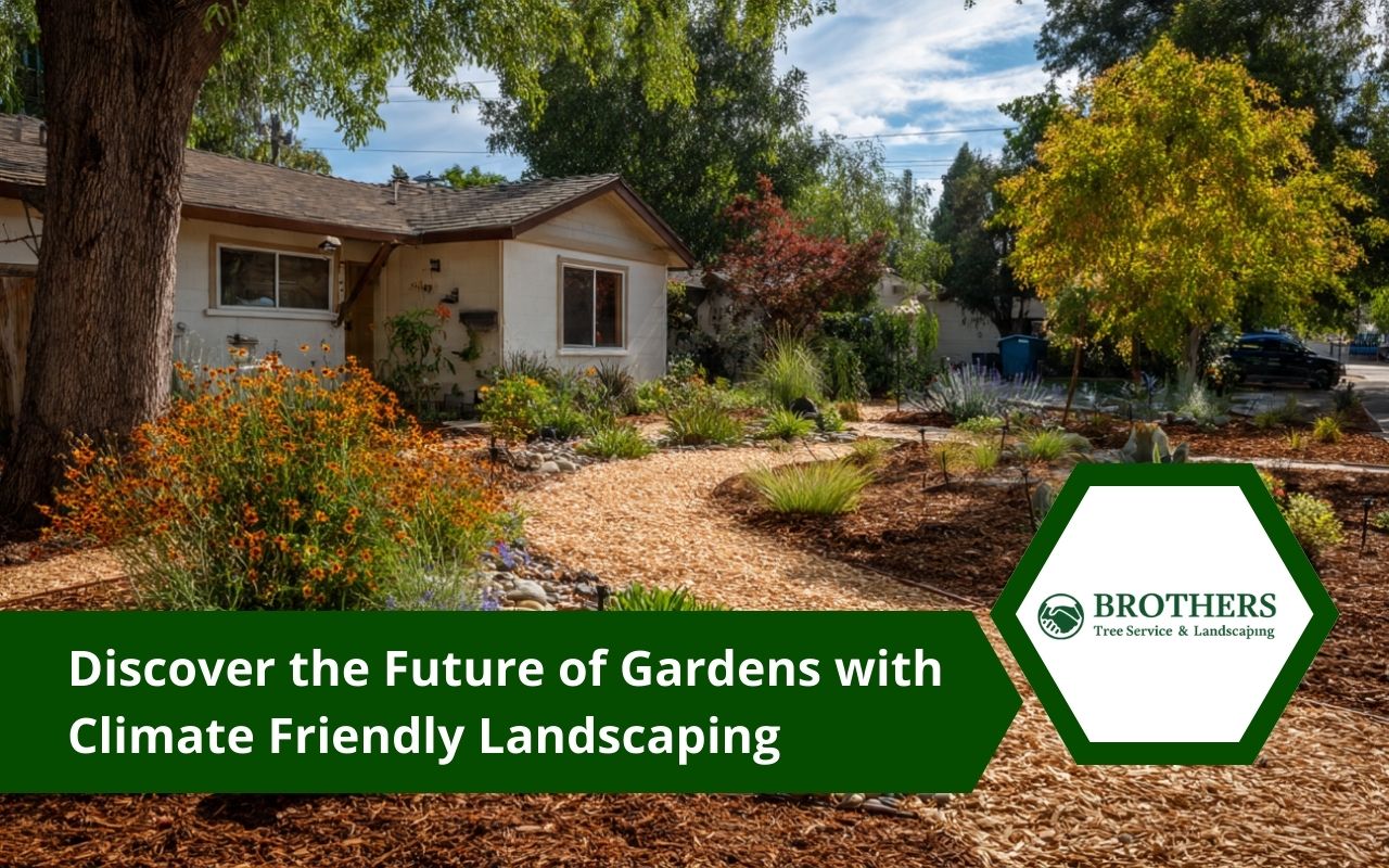 Climate Smart Landscaping yard with mulch, native plants, and waterwise zones