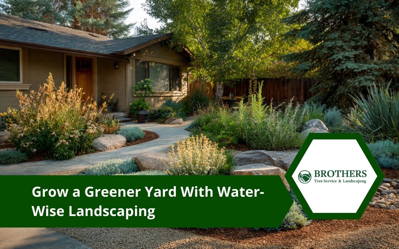 Water-Wise Landscaping backyard design with layered drought-tolerant plants and mulch