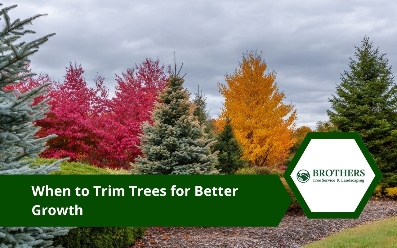 Common signs that seasonal tree trimming is needed, like dead limbs and crossing branches