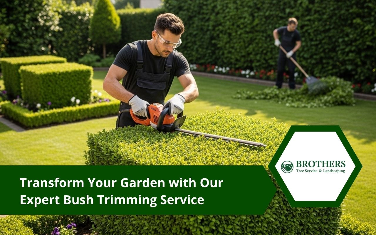 Bush trimming service for overgrown shrubs near a home
