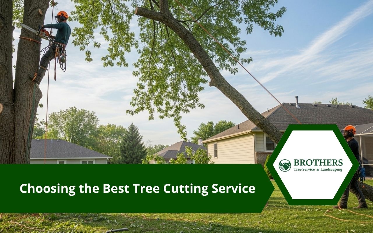 Tree cutting service using safe methods in a residential yard