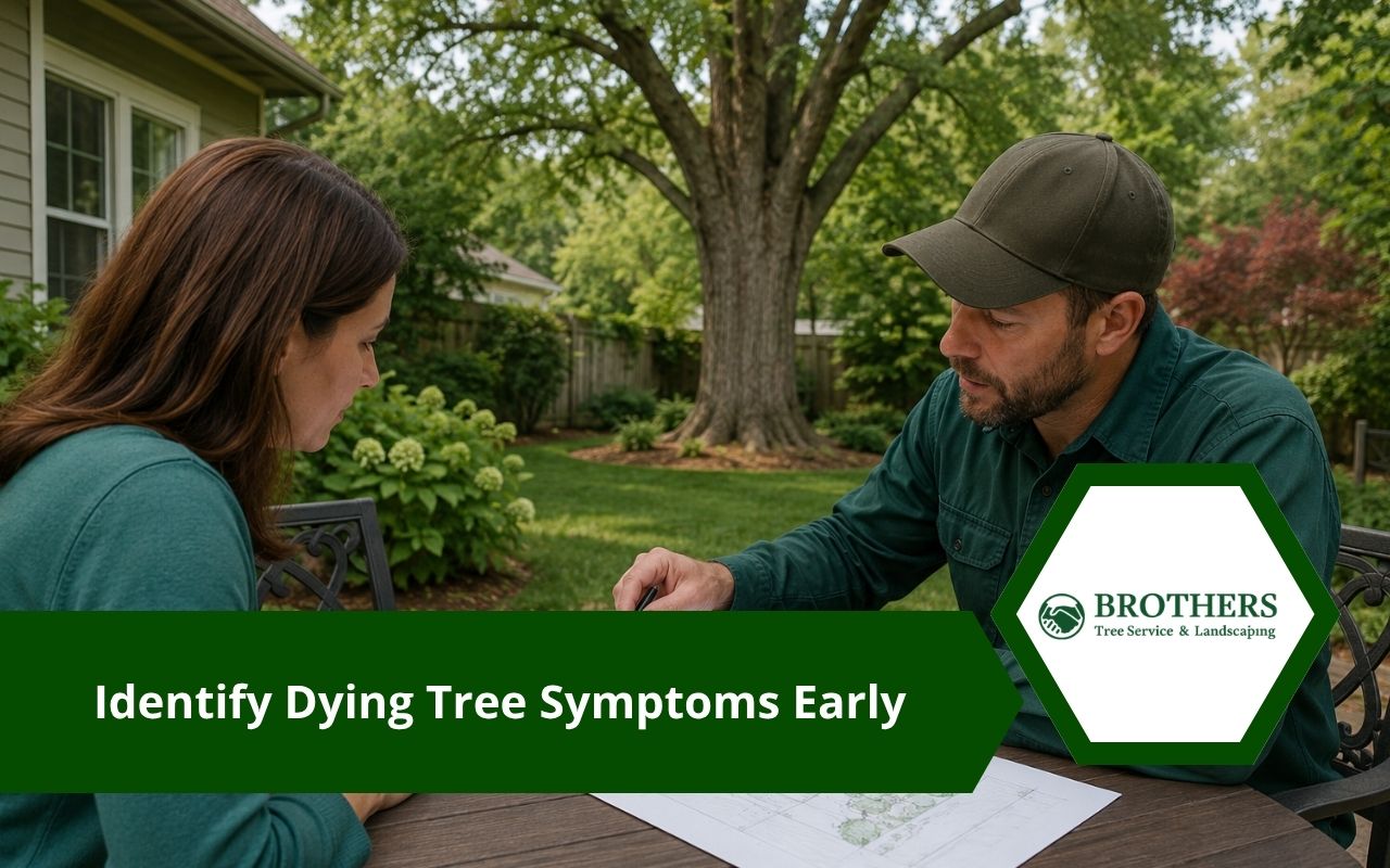 Dying tree symptoms checked during a yard inspection