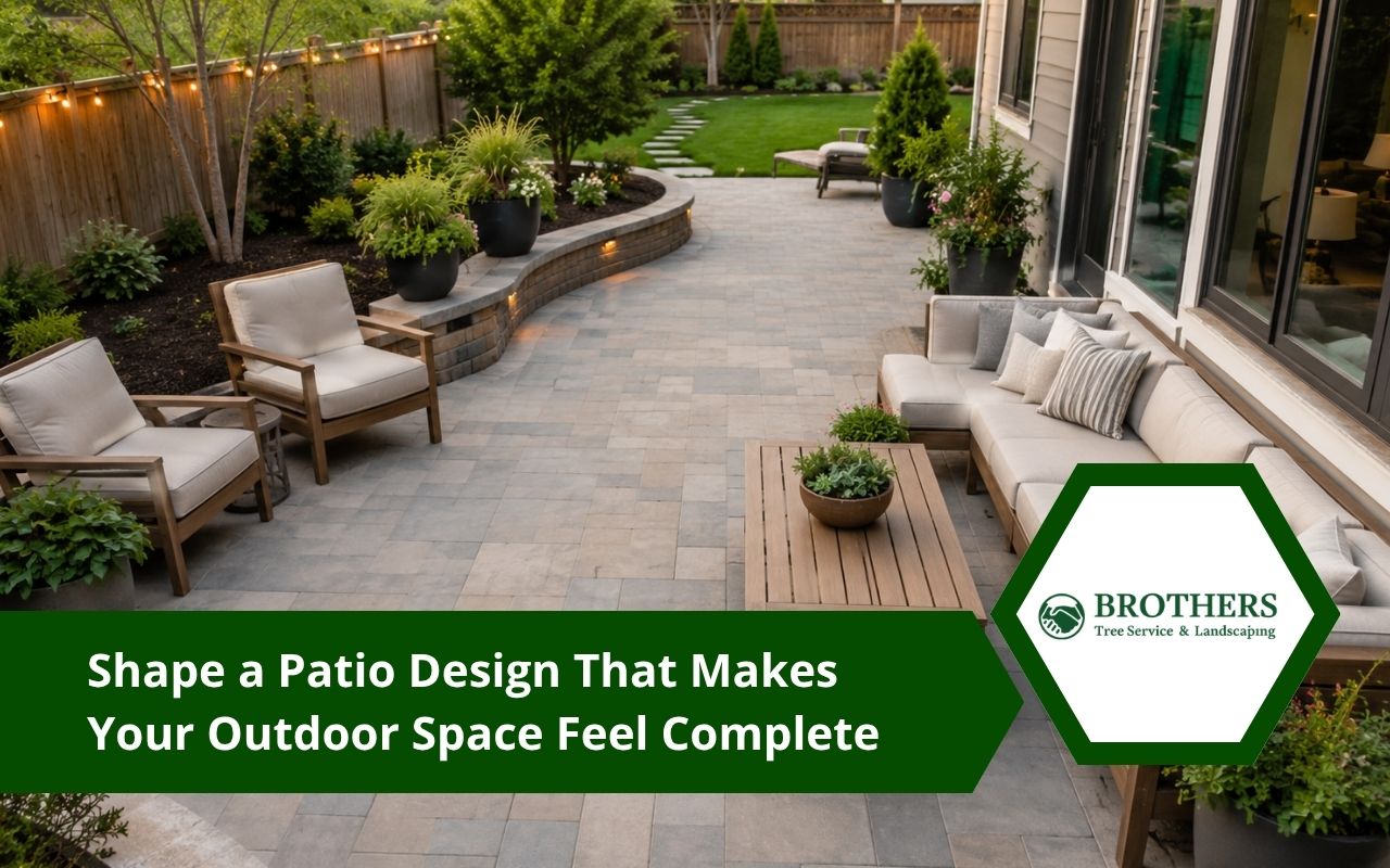 Patio design layout with seating and open walking space