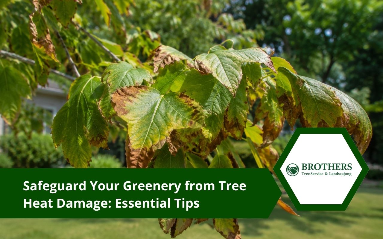 Tree heat damage showing dry brown leaf edges in summer