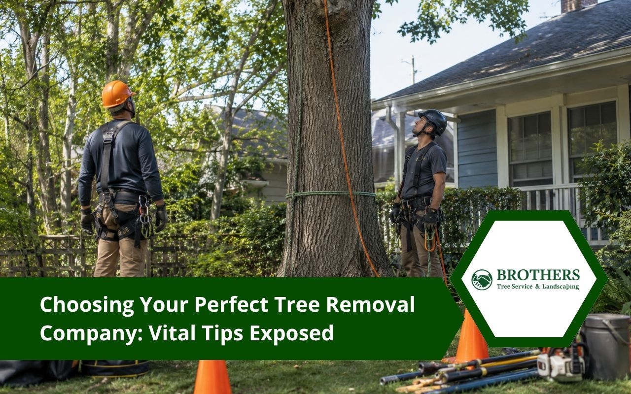 Tree removal company crew checking safety before removing a tree