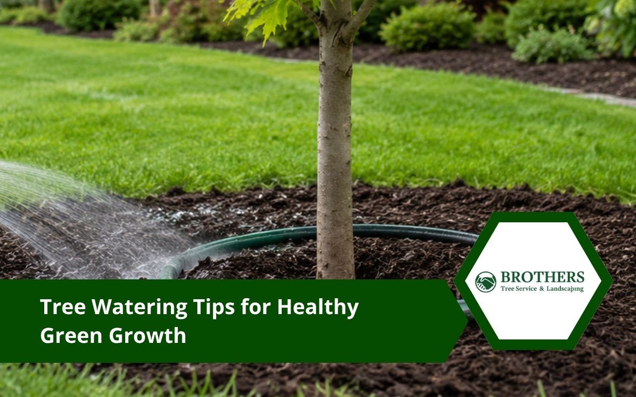 Tree watering tips for a young tree with mulch around the base