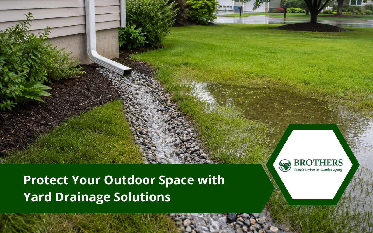 Yard drainage solutions directing standing water away from a lawn