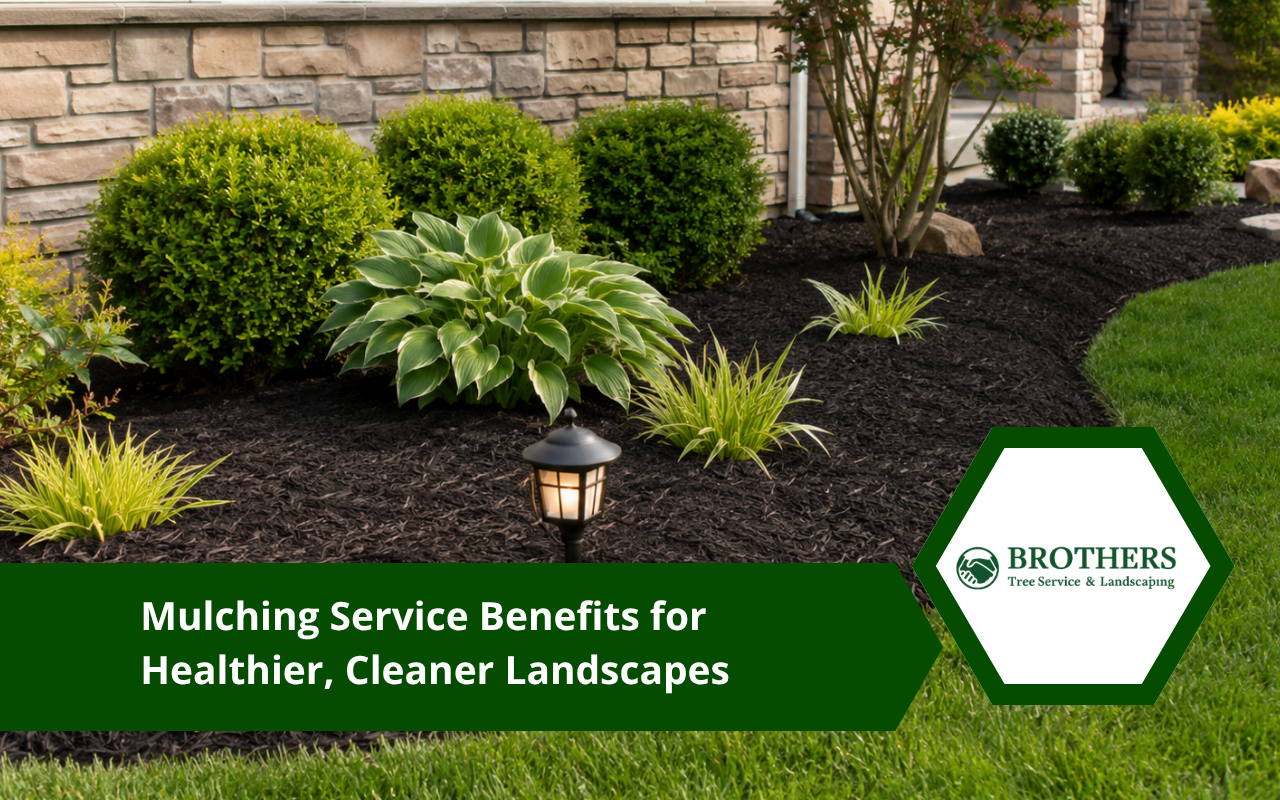 Fresh mulch spread evenly across a prepared residential planting bed