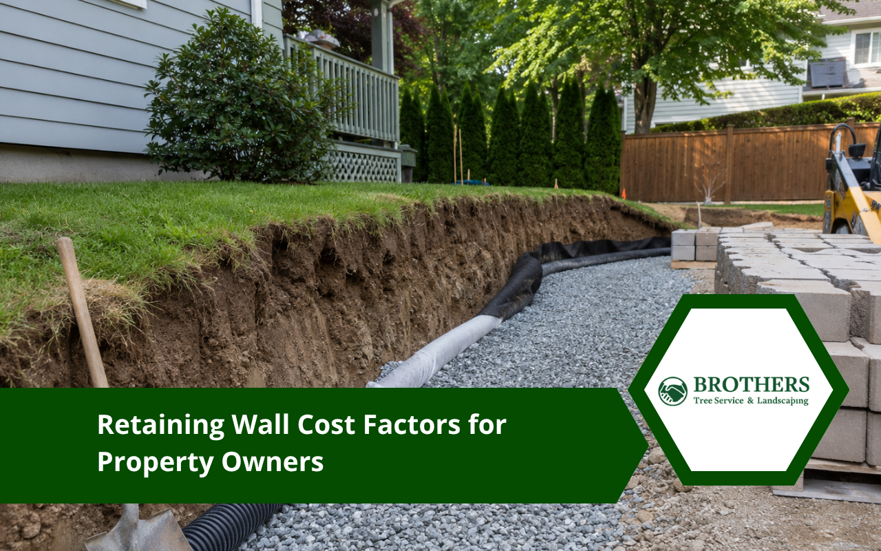 Residential retaining wall project being prepared for installation and drainage
