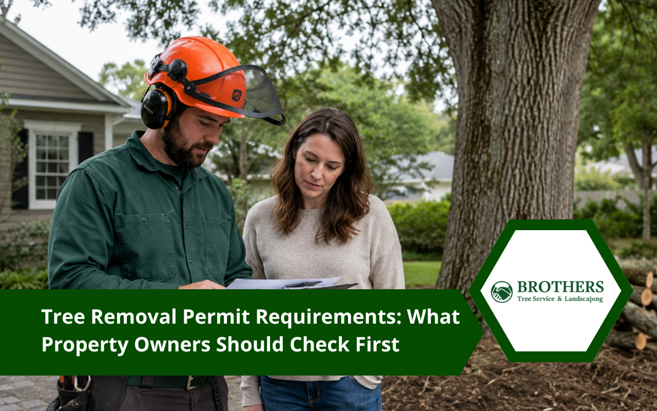 Tree removal permit information reviewed before removing a mature tree